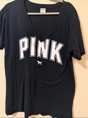 PINK Victoria's Secret Black Tee with White Logo Tag